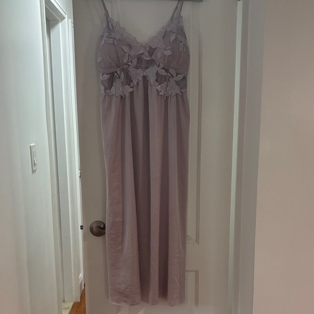 Lace-Trim Long Slip Nightgown - Dusty Mauve